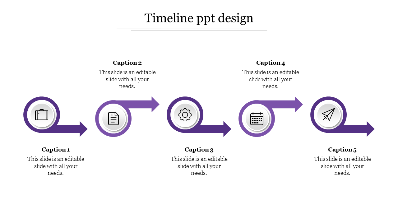 Free - Editable Timeline PPT Design Template With Five Node